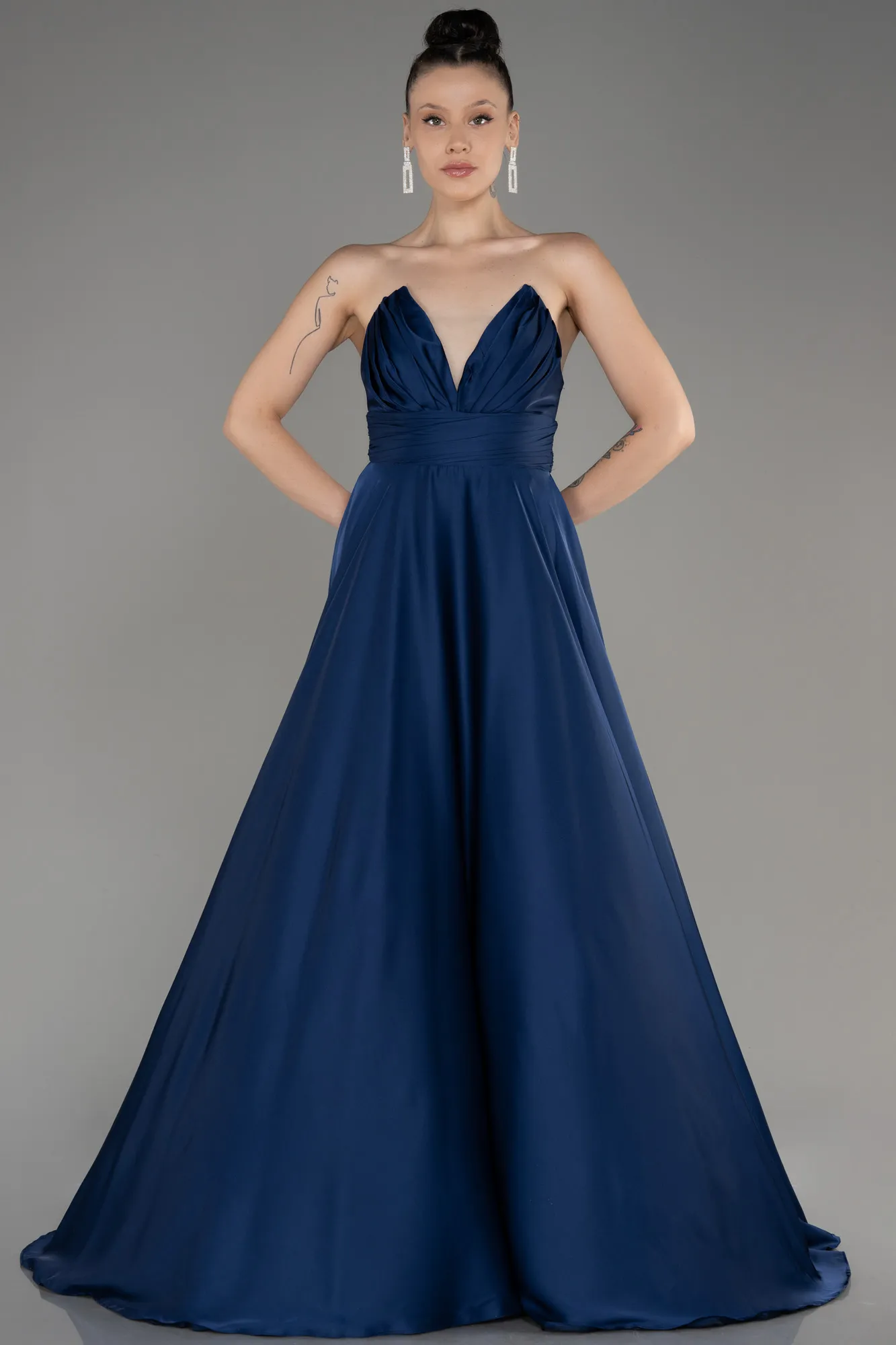 Robe de Soirée Longue Satin Bleu clair ABU3965