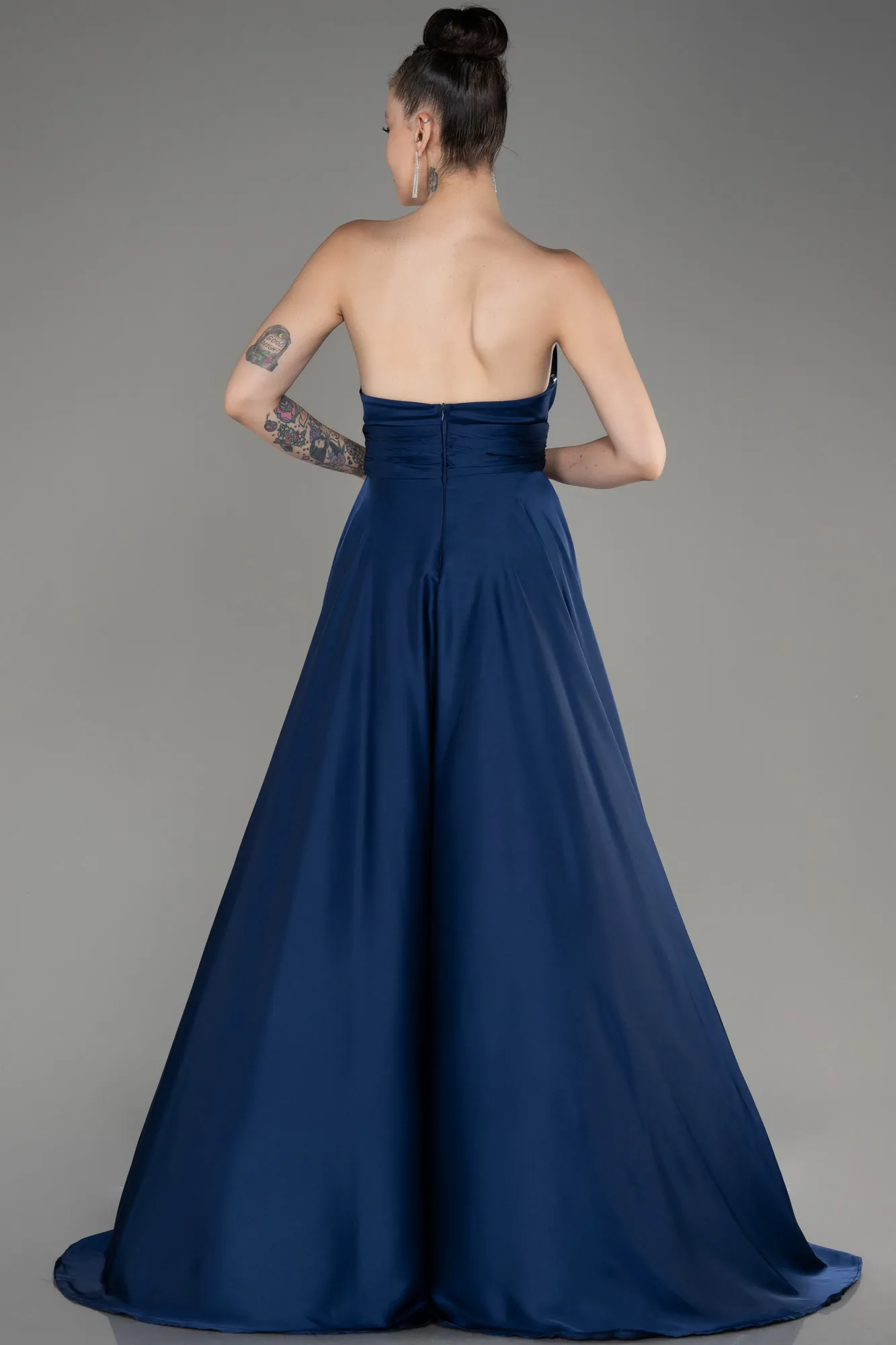 Robe de Soirée Longue Satin Bleu clair ABU3965