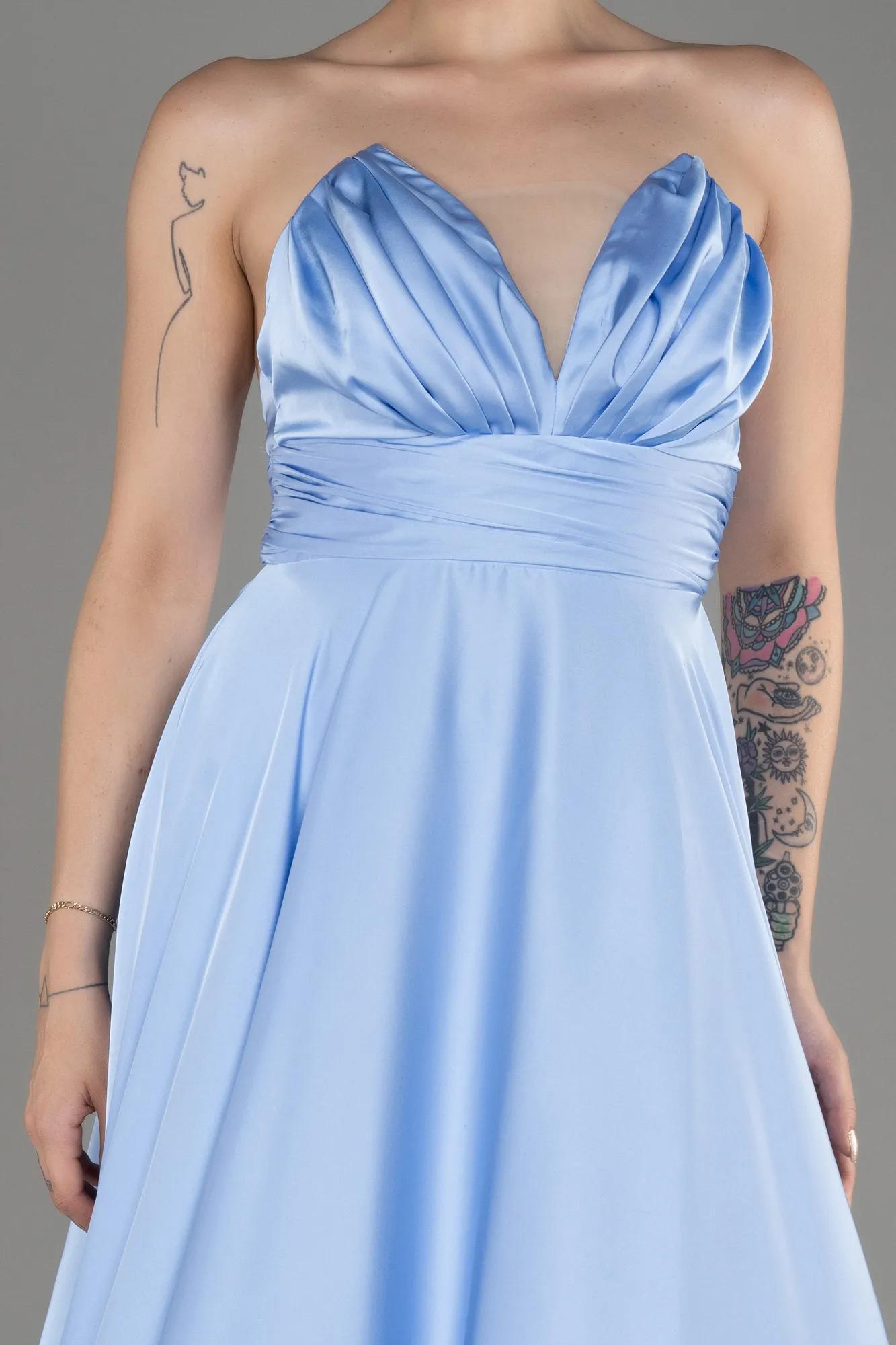 Robe de Soirée Longue Satin Bleu clair ABU3965