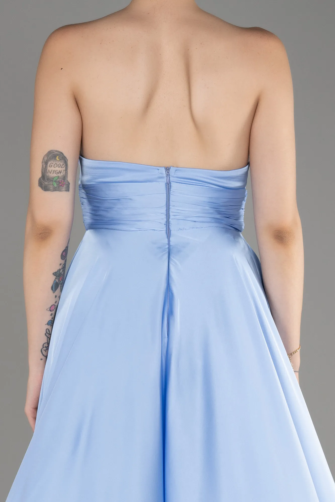 Robe de Soirée Longue Satin Bleu clair ABU3965