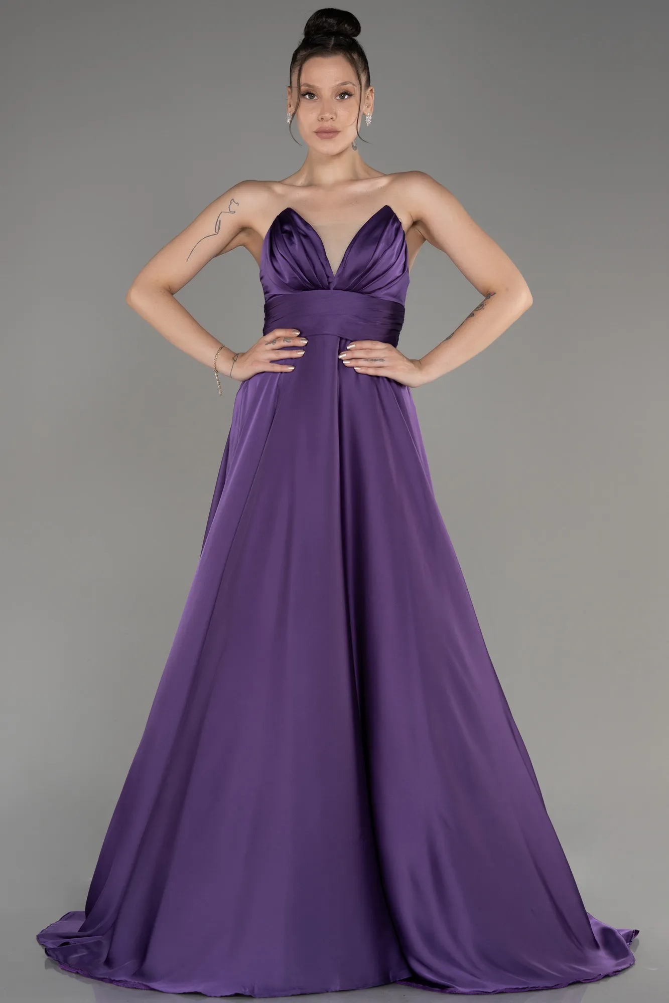 Robe de Soirée Longue Satin Bleu clair ABU3965