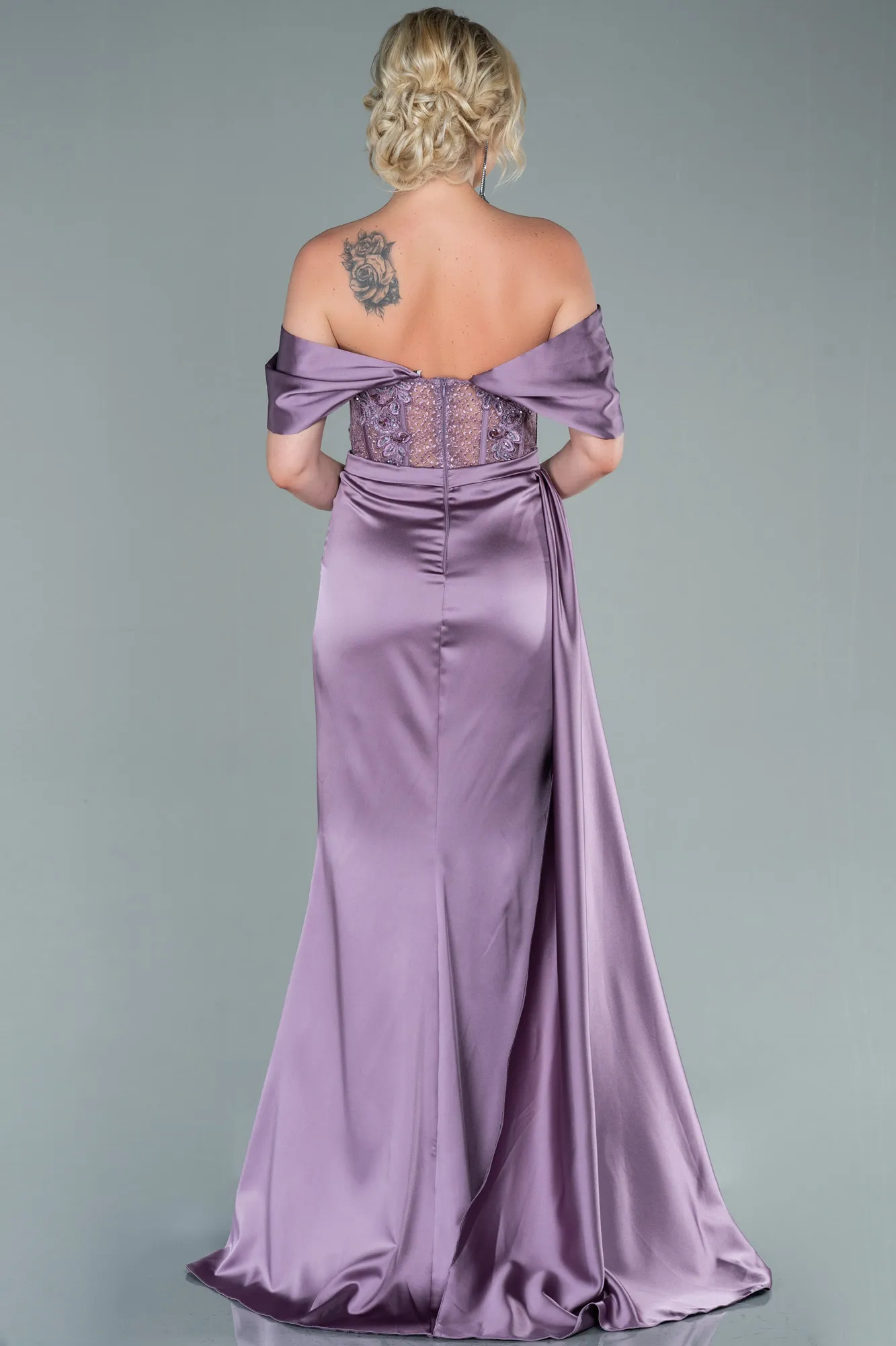 Long Elegant Satin Blue Saxe Evening Gown ABU3997