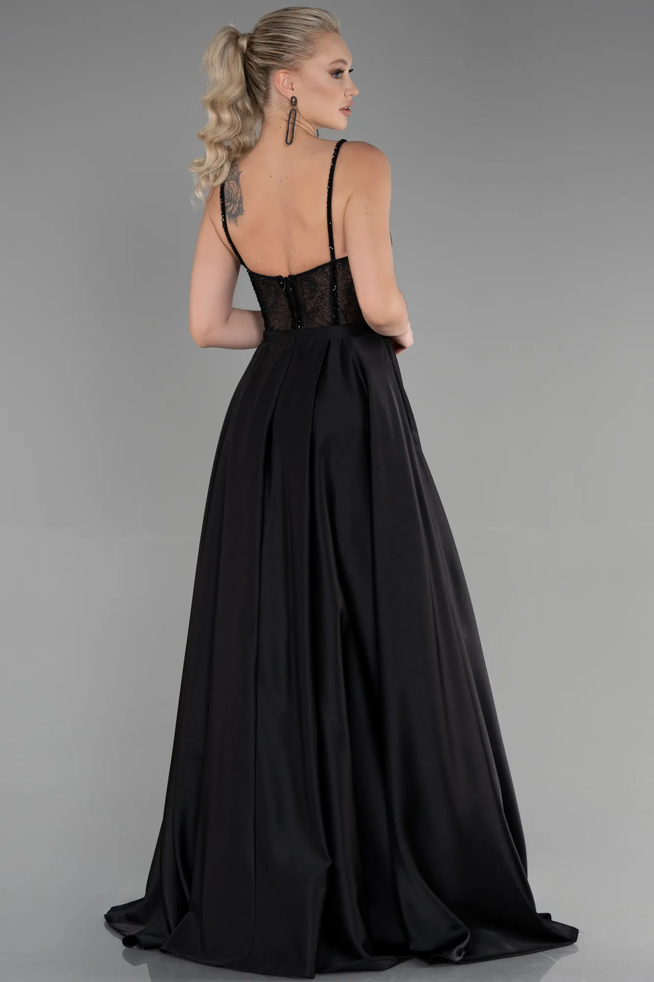 Black Satin Long Evening Gown ABU3455