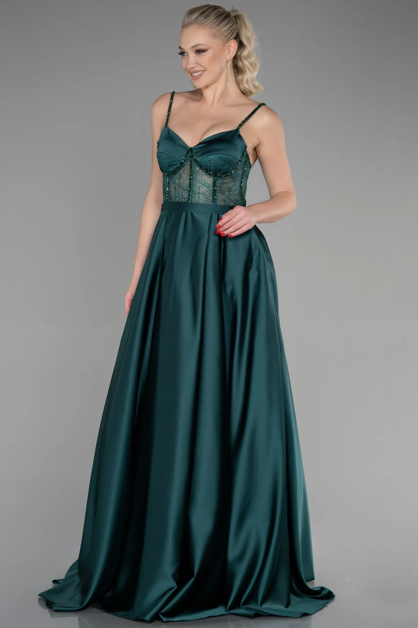 Black Satin Long Evening Gown ABU3455