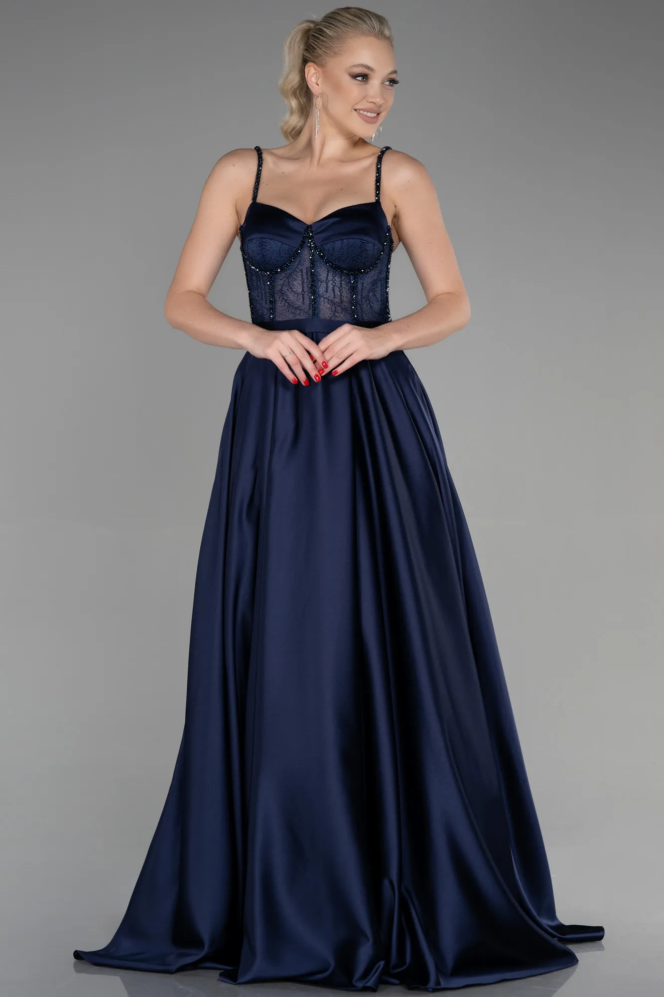 Black Satin Long Evening Gown ABU3455