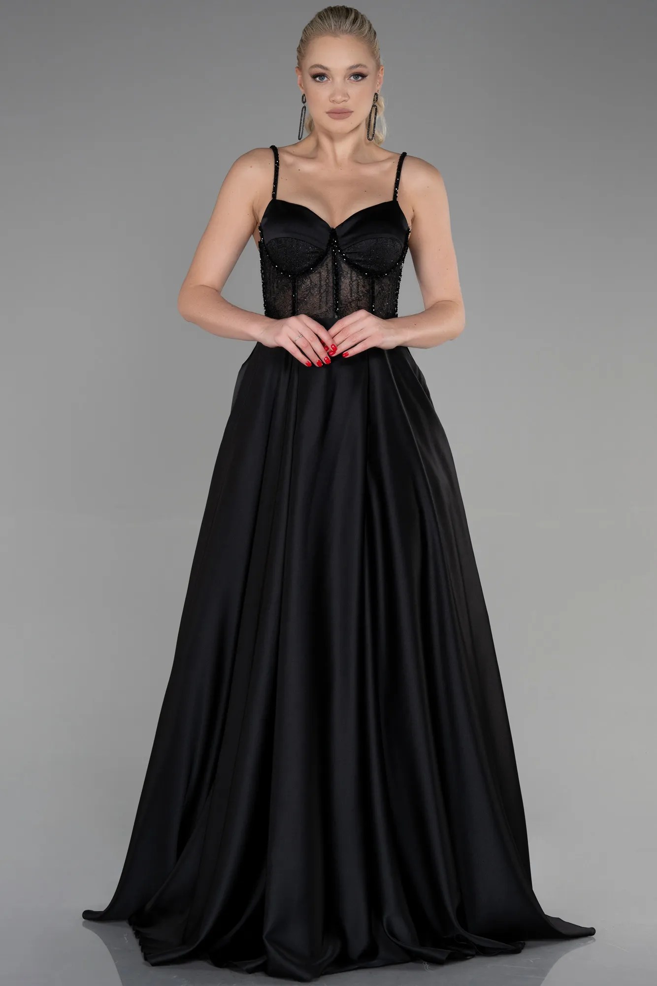 Black Satin Long Evening Gown ABU3455