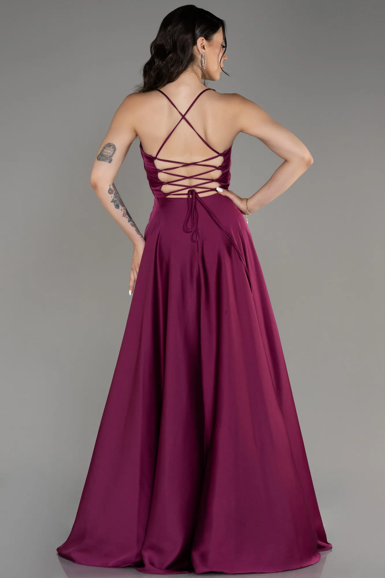 Robe de Soirée Longue Satin Rouge ABU4017