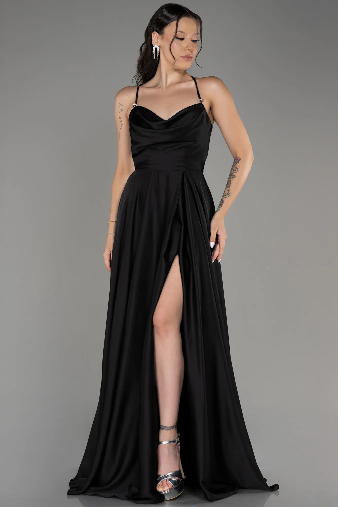 Robe de Soirée Longue Satin Rouge ABU4017