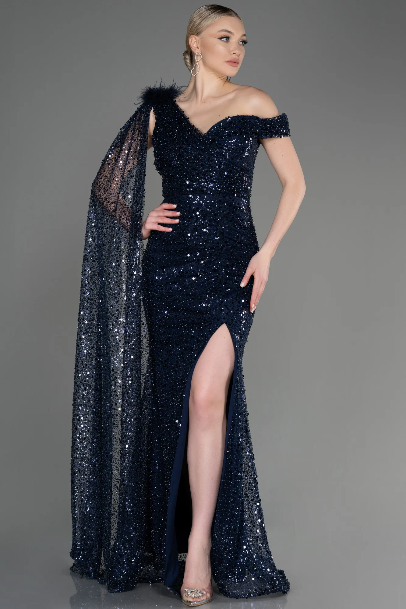 Robe de Soirée Longue Squameuse Noir ABU3857