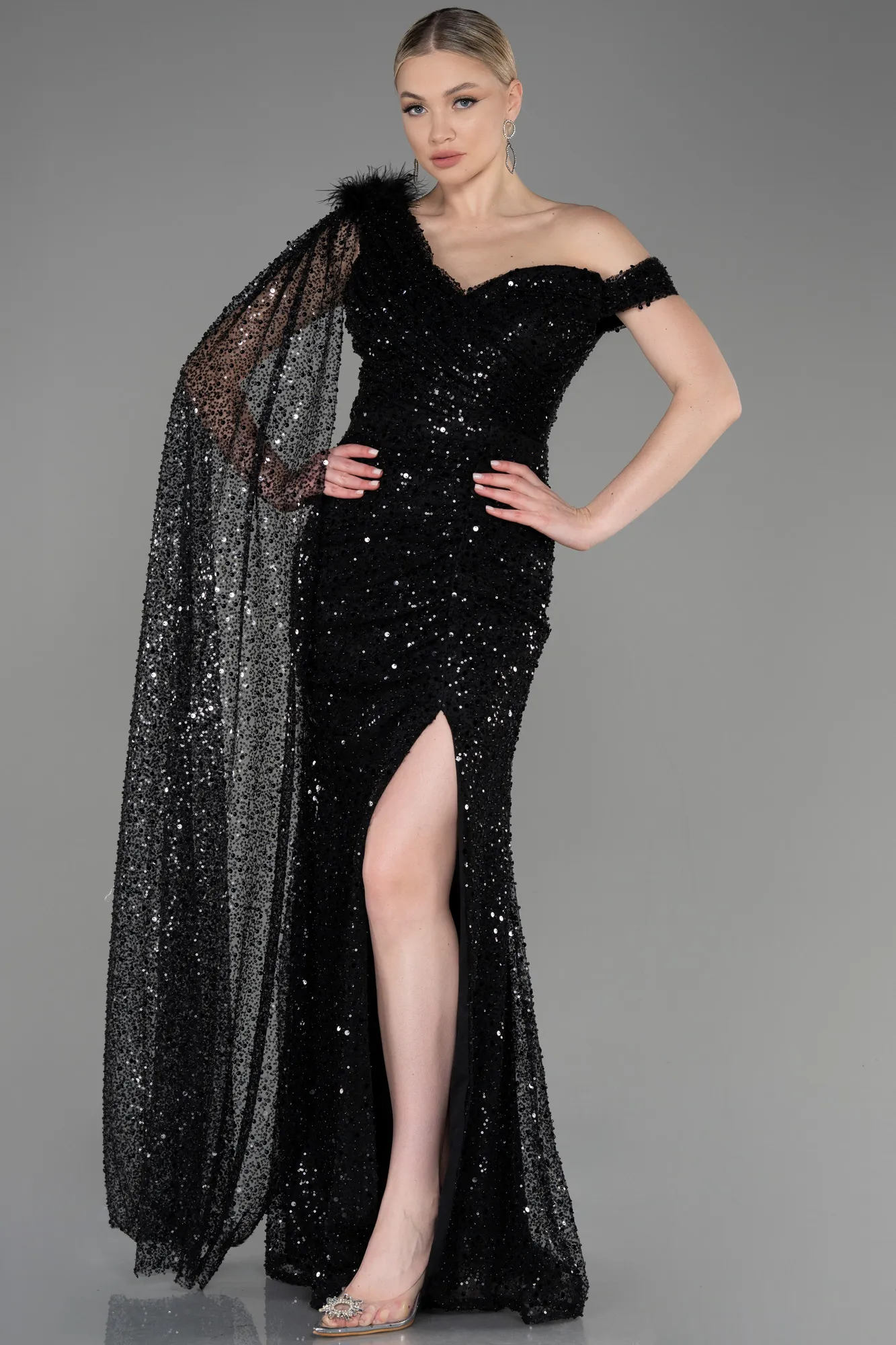 Robe de Soirée Longue Squameuse Noir ABU3857