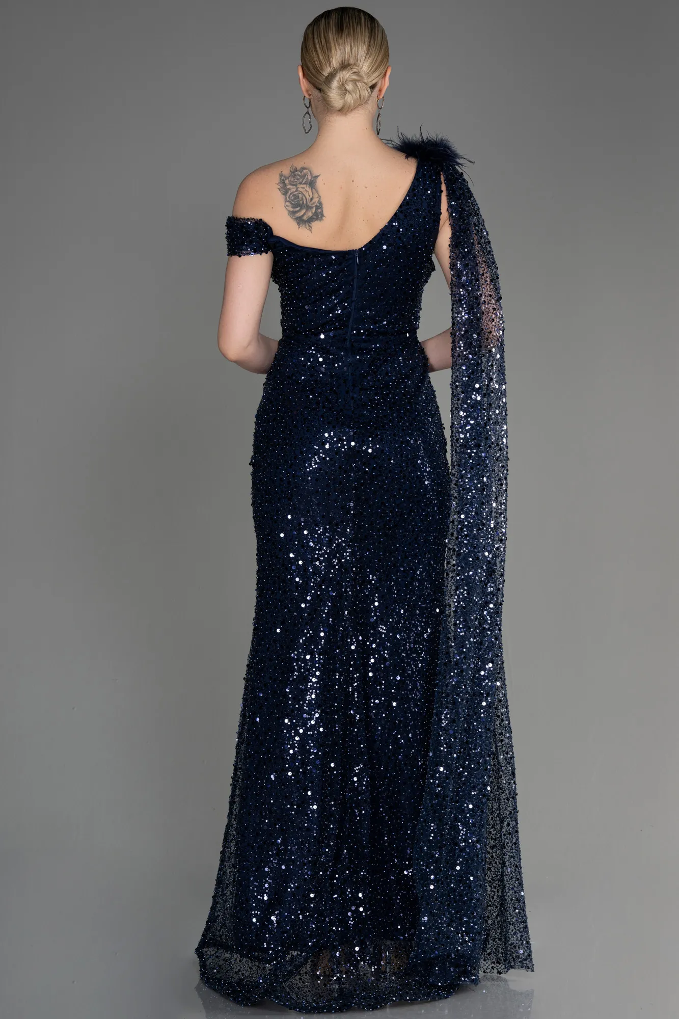 Robe de Soirée Longue Squameuse Noir ABU3857