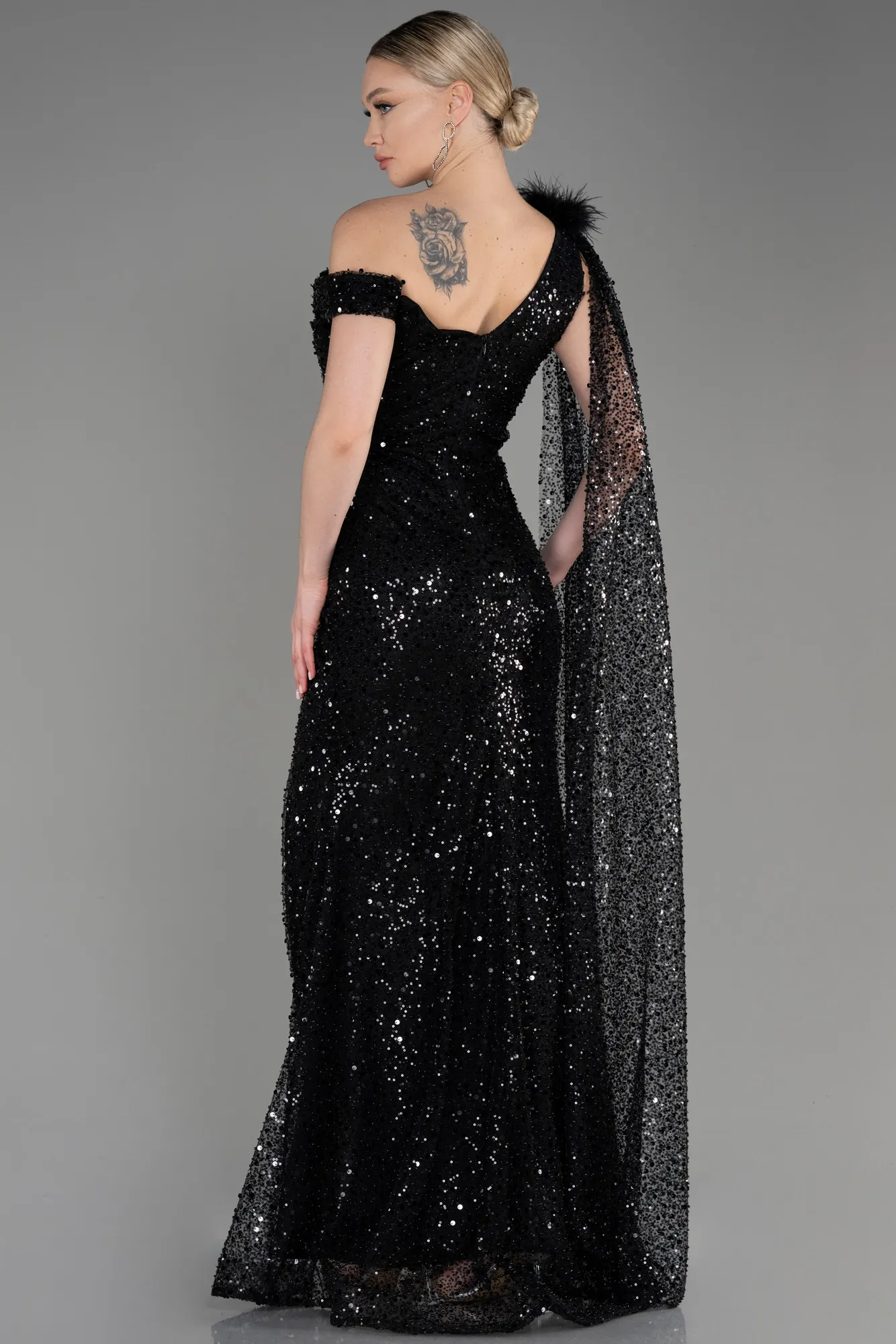 Robe de Soirée Longue Squameuse Noir ABU3857