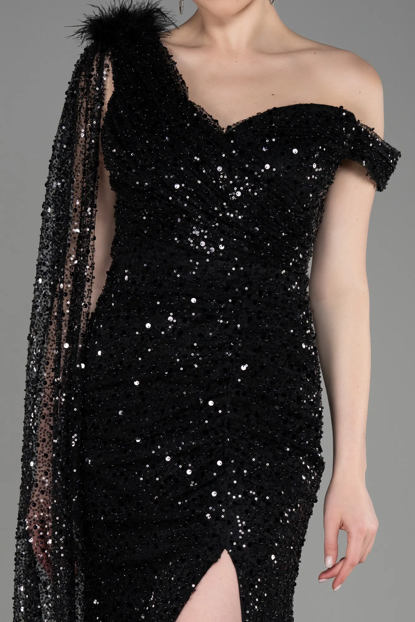 Robe de Soirée Longue Squameuse Noir ABU3857