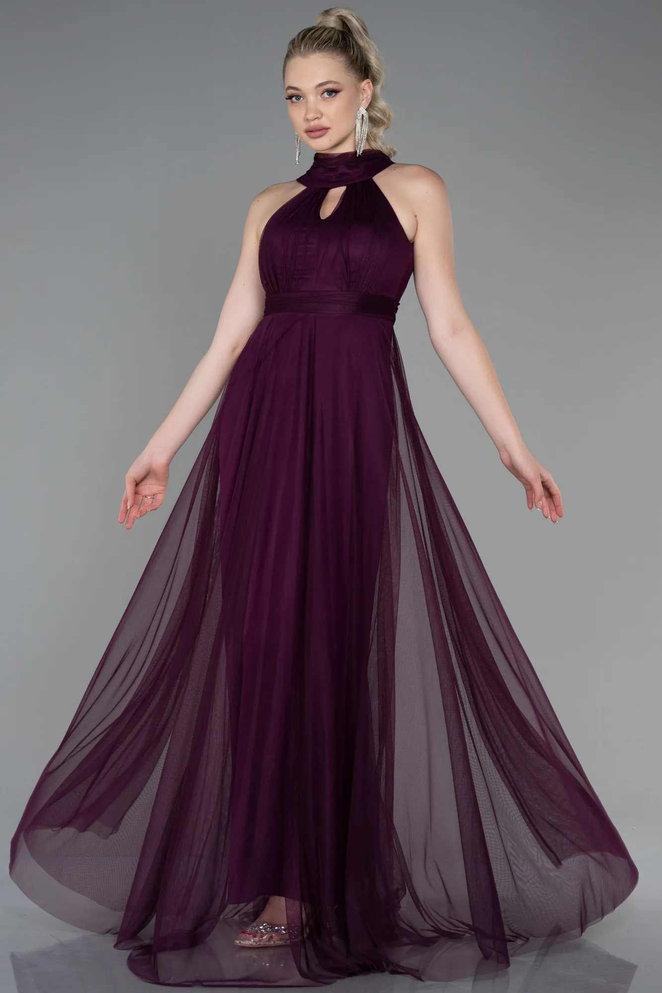 Robe de Soirée Longue Violet Foncé ABU3252