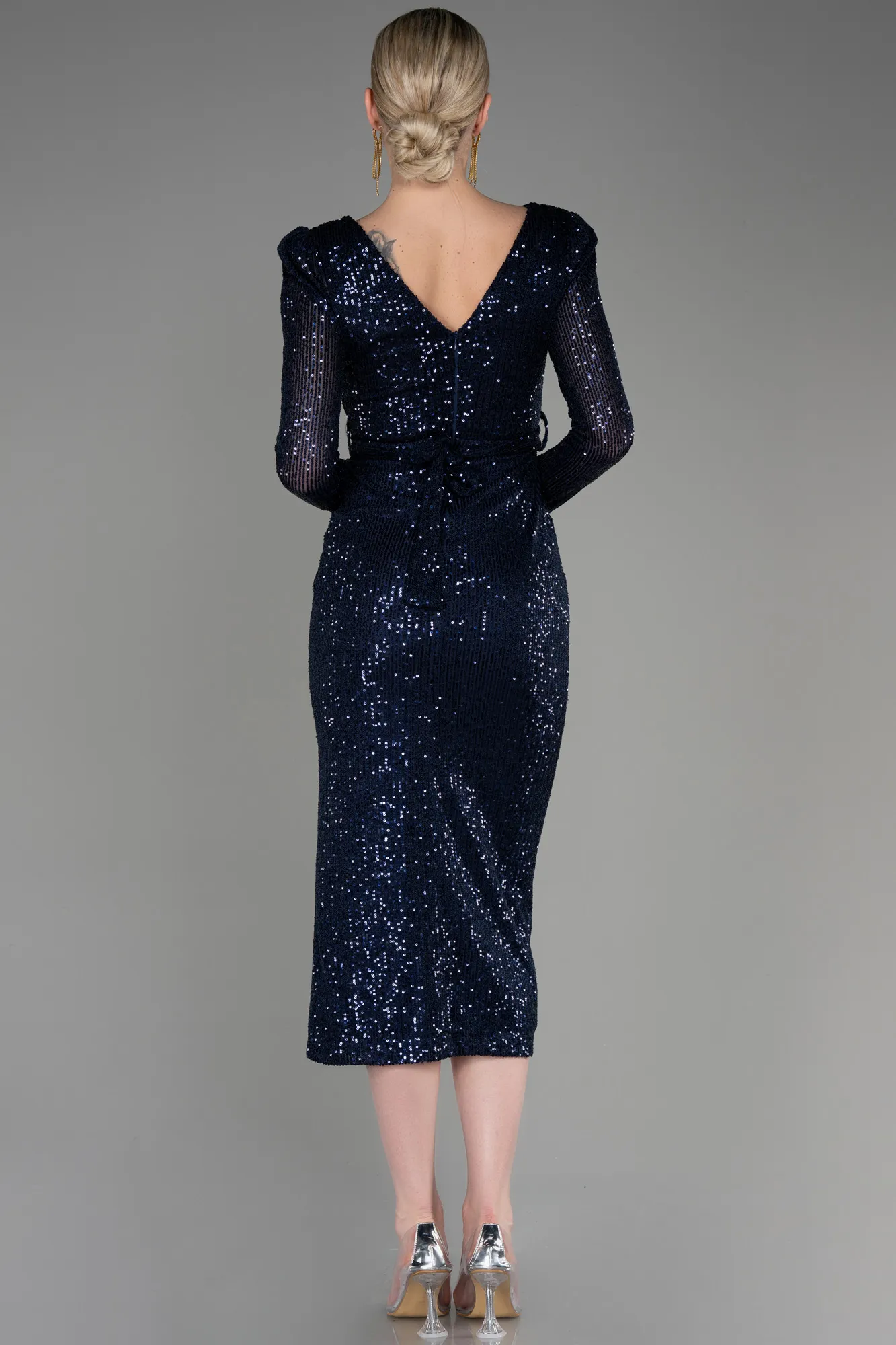 Robe De Soirée Midi Bleu Saxe ABK1808