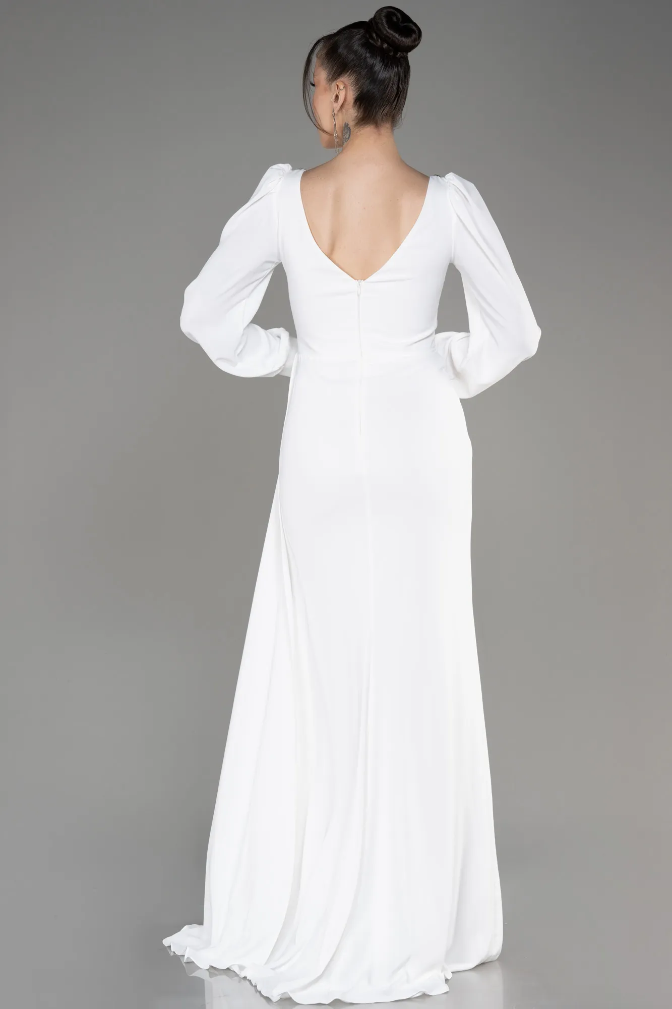 Robe De Soirée Mousseline Longue Blanc ABU3885