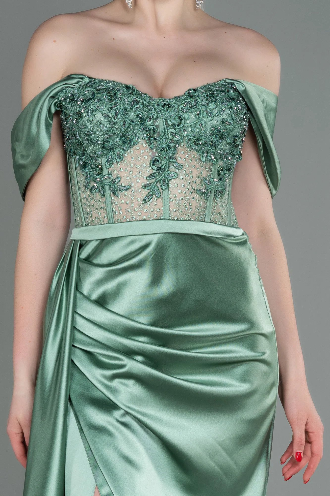 Robe De Soirée Satin Longue Menthe ABU3997