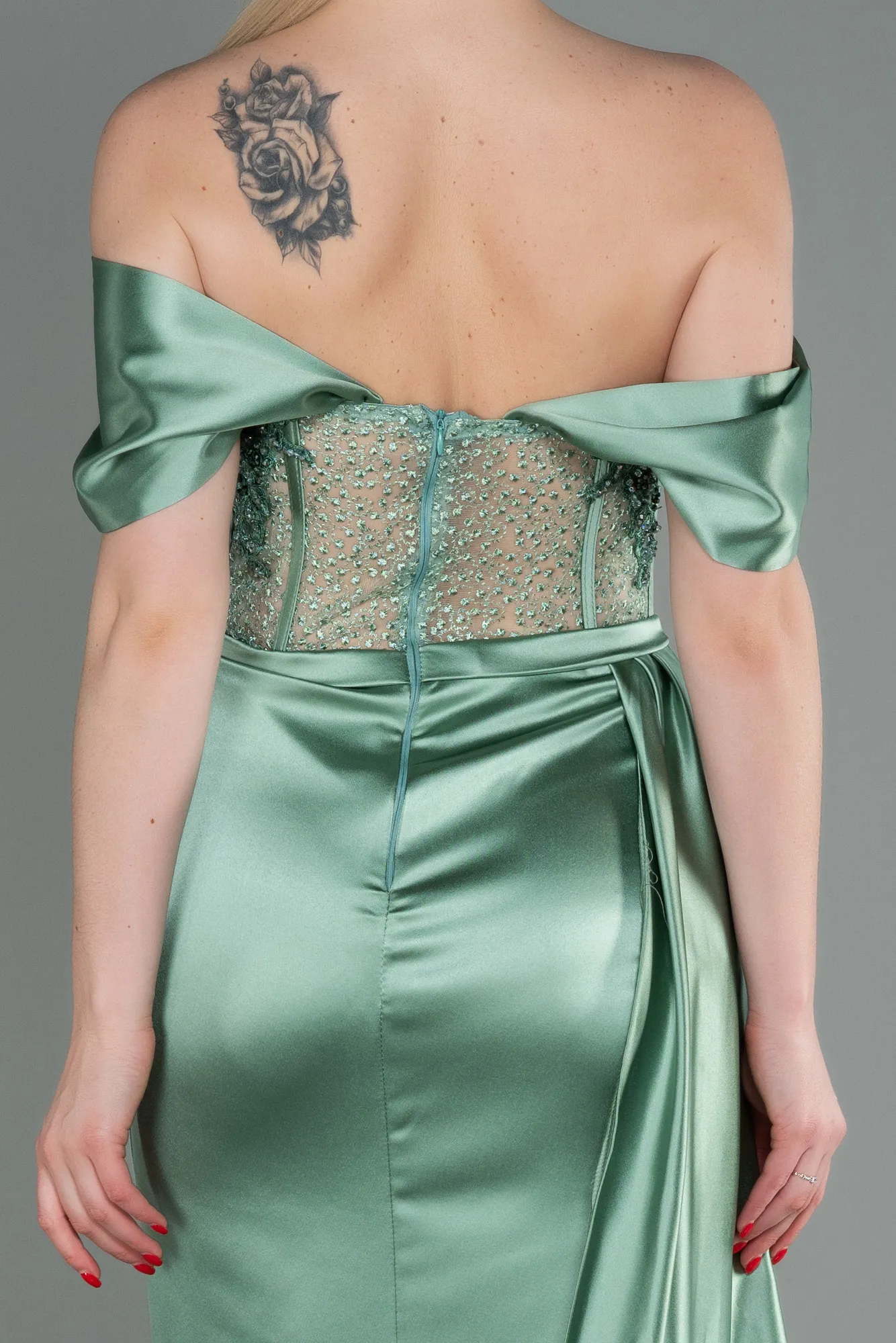 Robe De Soirée Satin Longue Menthe ABU3997