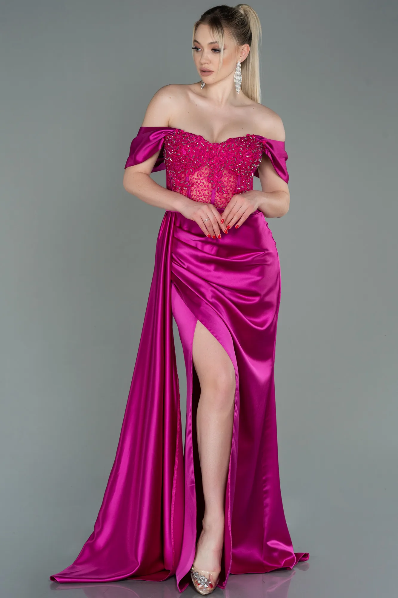 Robe De Soirée Satin Longue Menthe ABU3997