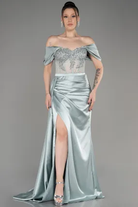 Robe De Soirée Satin Longue Menthe ABU3997