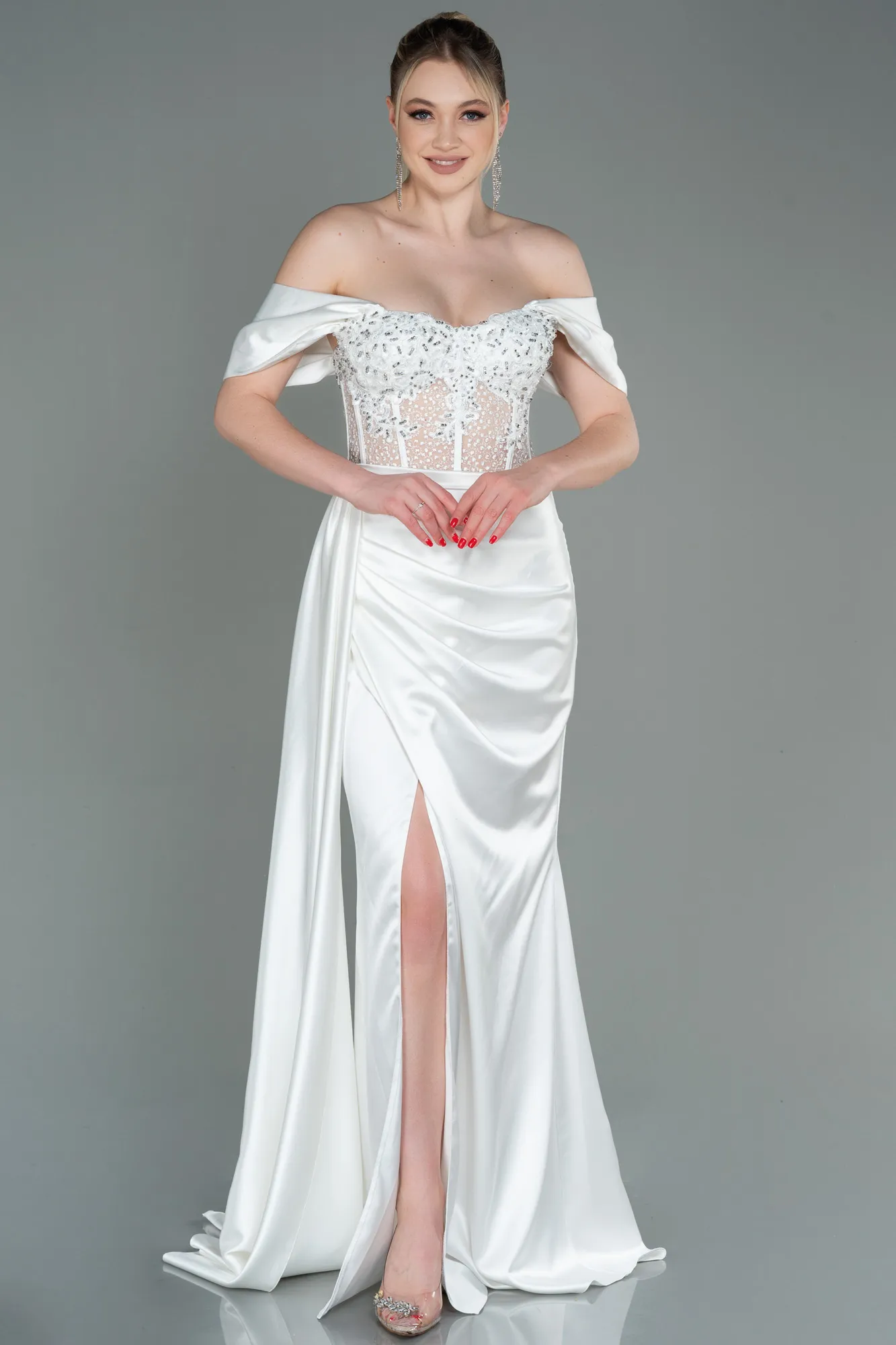 Robe De Soirée Satin Longue Menthe ABU3997