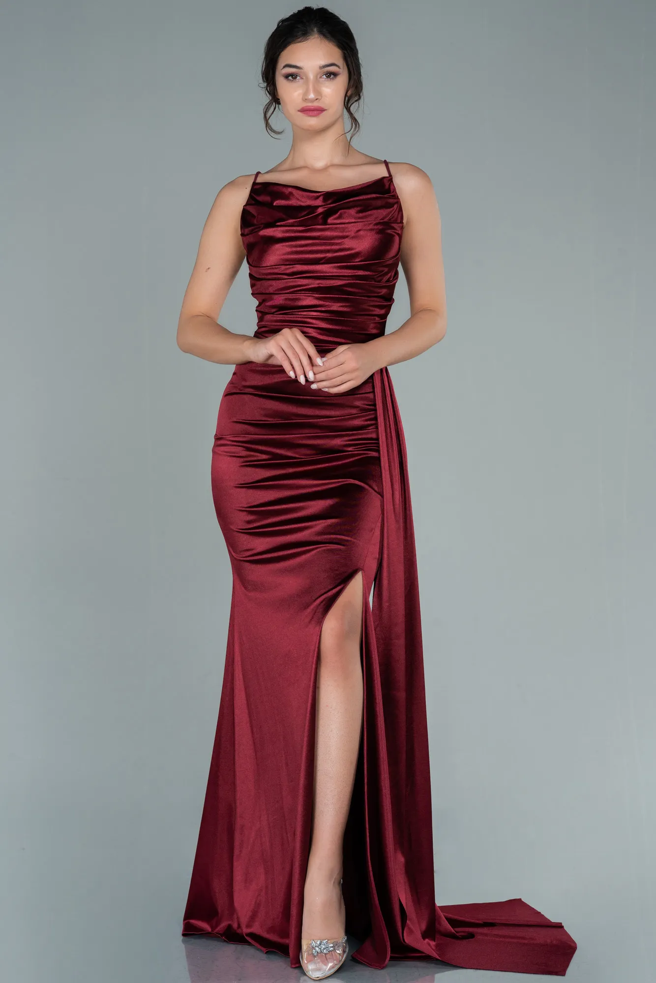 Robe De Soirée Satin Longue Rouge ABU2539