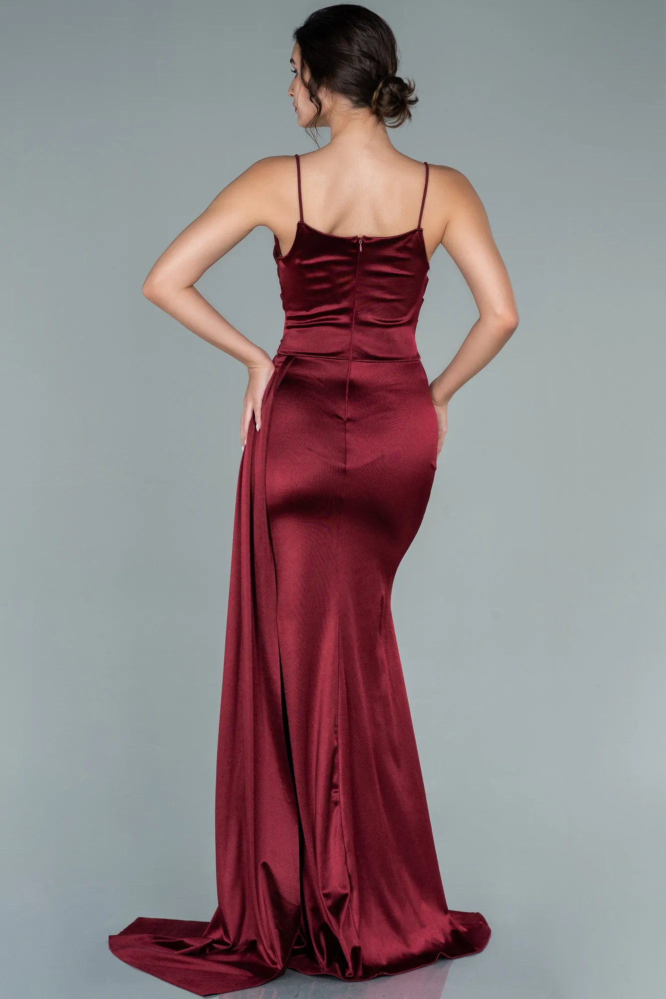 Robe De Soirée Satin Longue Rouge ABU2539