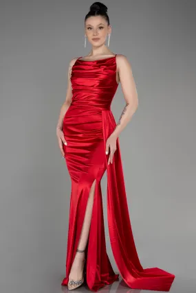 Robe De Soirée Satin Longue Rouge ABU2539