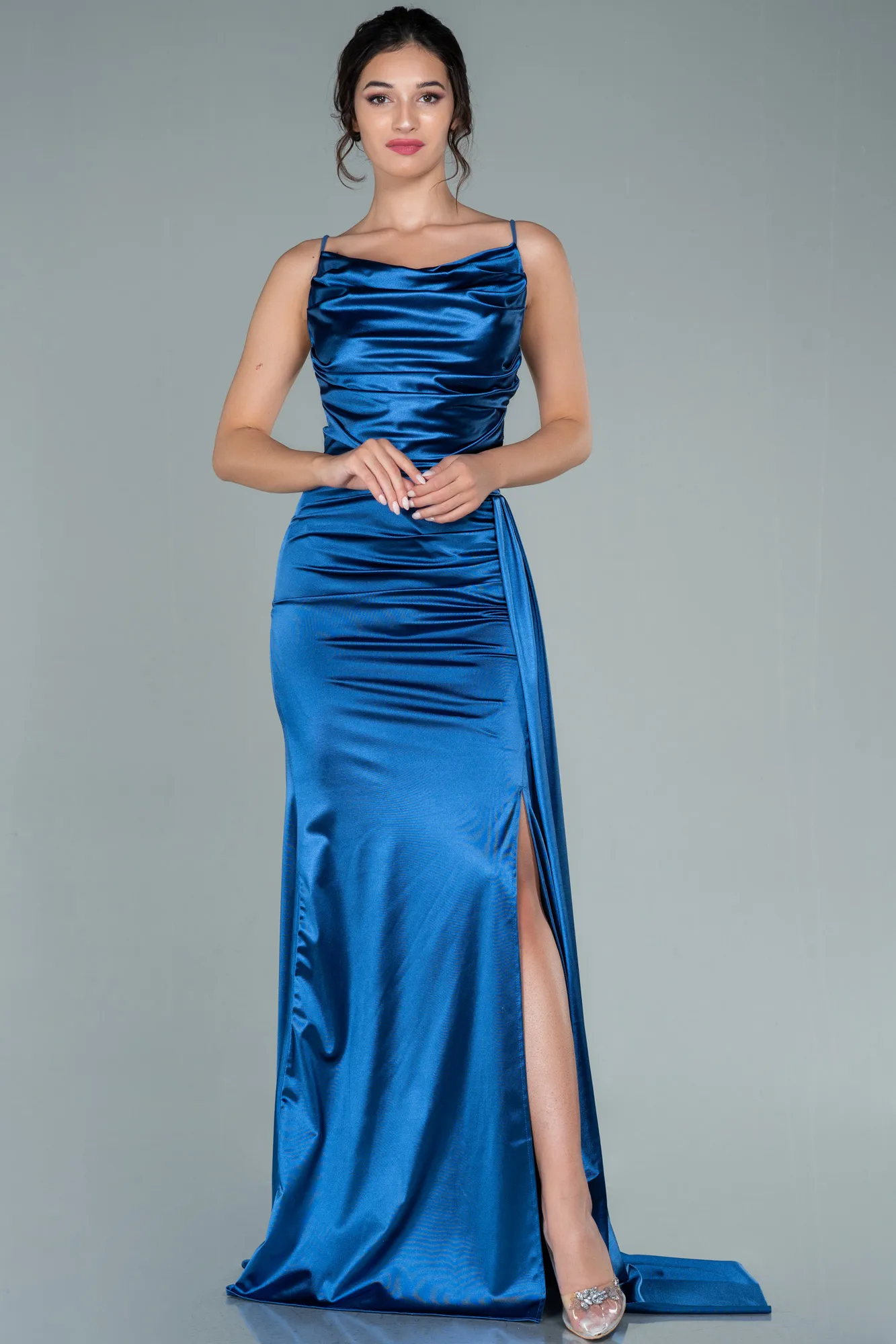 Robe De Soirée Satin Longue Rouge ABU2539