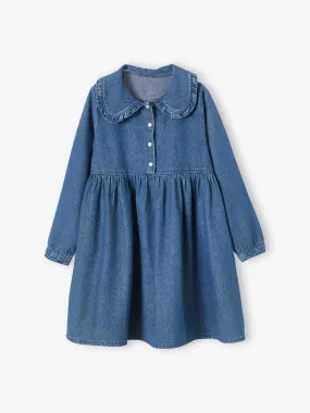 Green Claudine Collar Raw Denim Dress - Vertbaudet