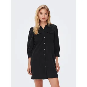 Denim Shirt Collar Long Sleeve Dress Above Knee Black | 3 Suisses