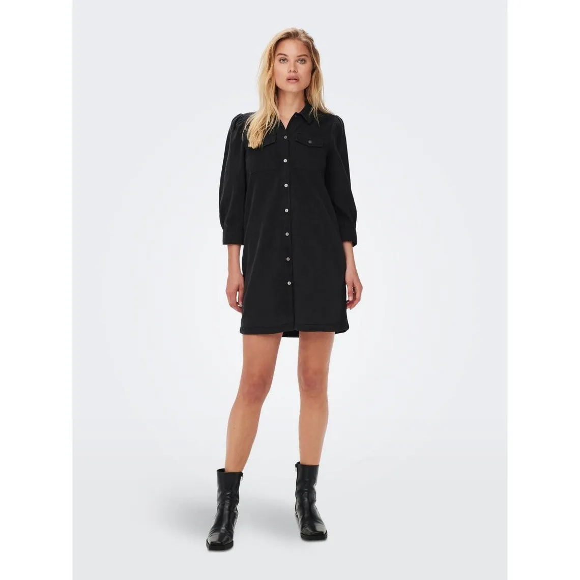 Denim Shirt Collar Long Sleeve Dress Above Knee Black | 3 Suisses