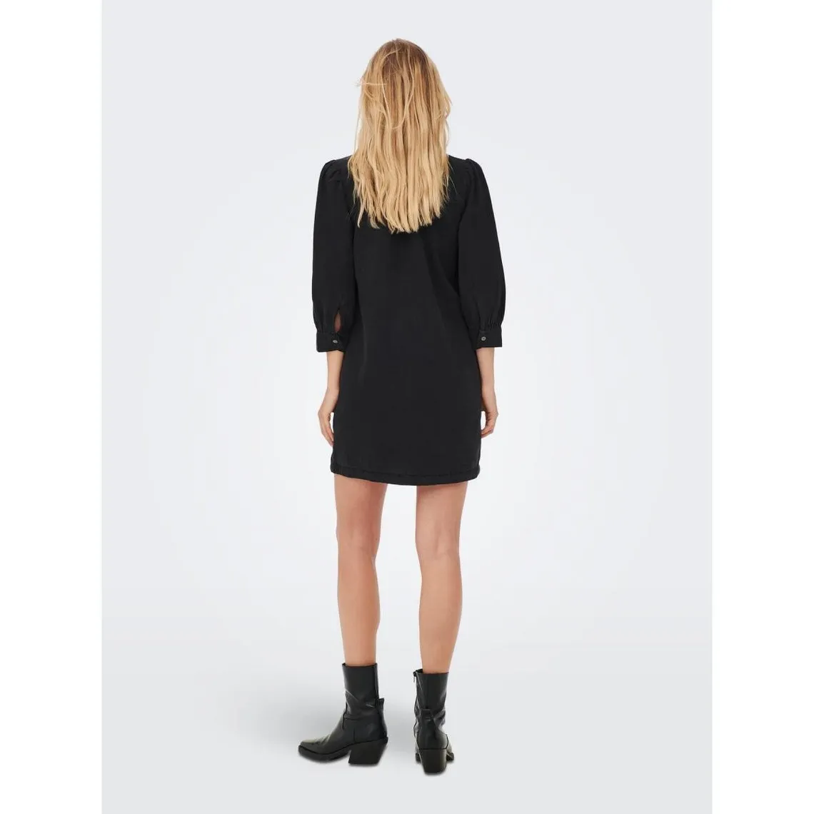 Denim Shirt Collar Long Sleeve Dress Above Knee Black | 3 Suisses