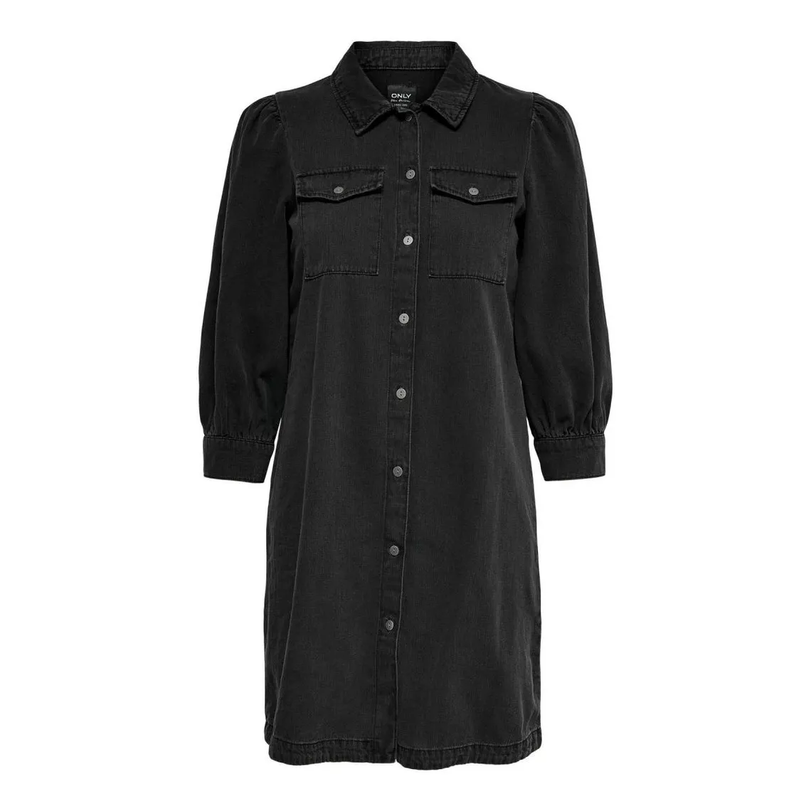 Denim Shirt Collar Long Sleeve Dress Above Knee Black | 3 Suisses