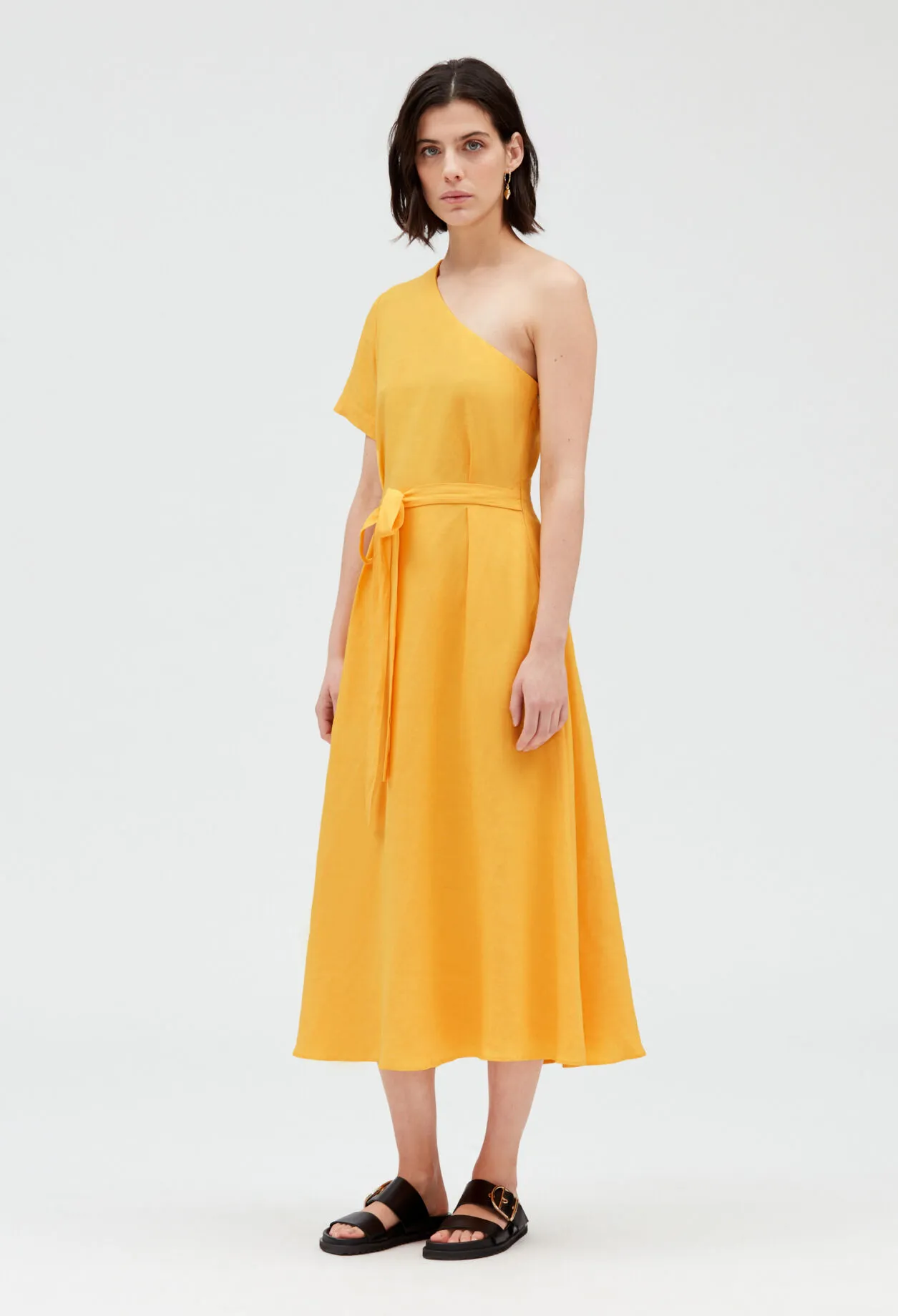 Robe midi asymétrique jaune | Claudie FR