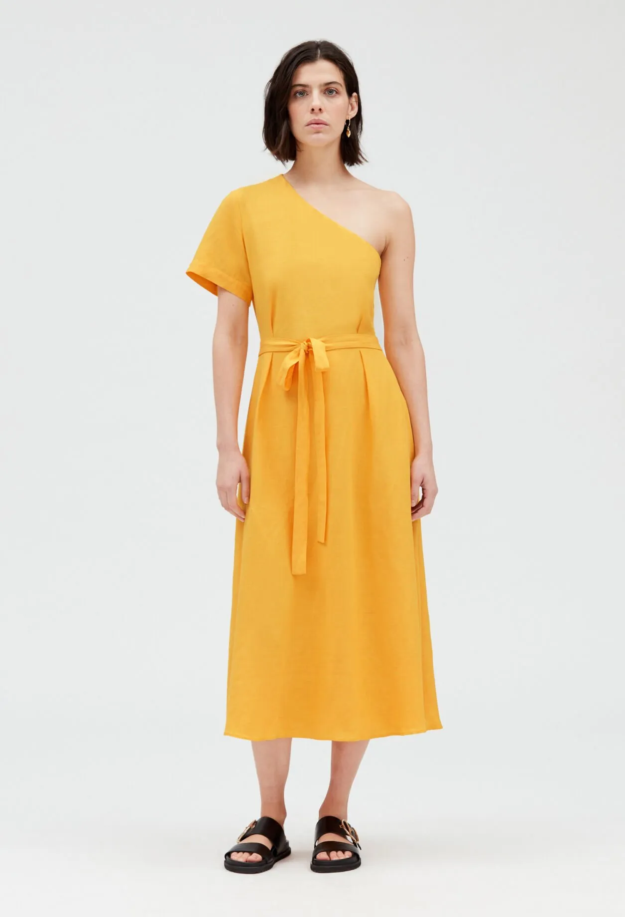 Robe midi asymétrique jaune | Claudie FR