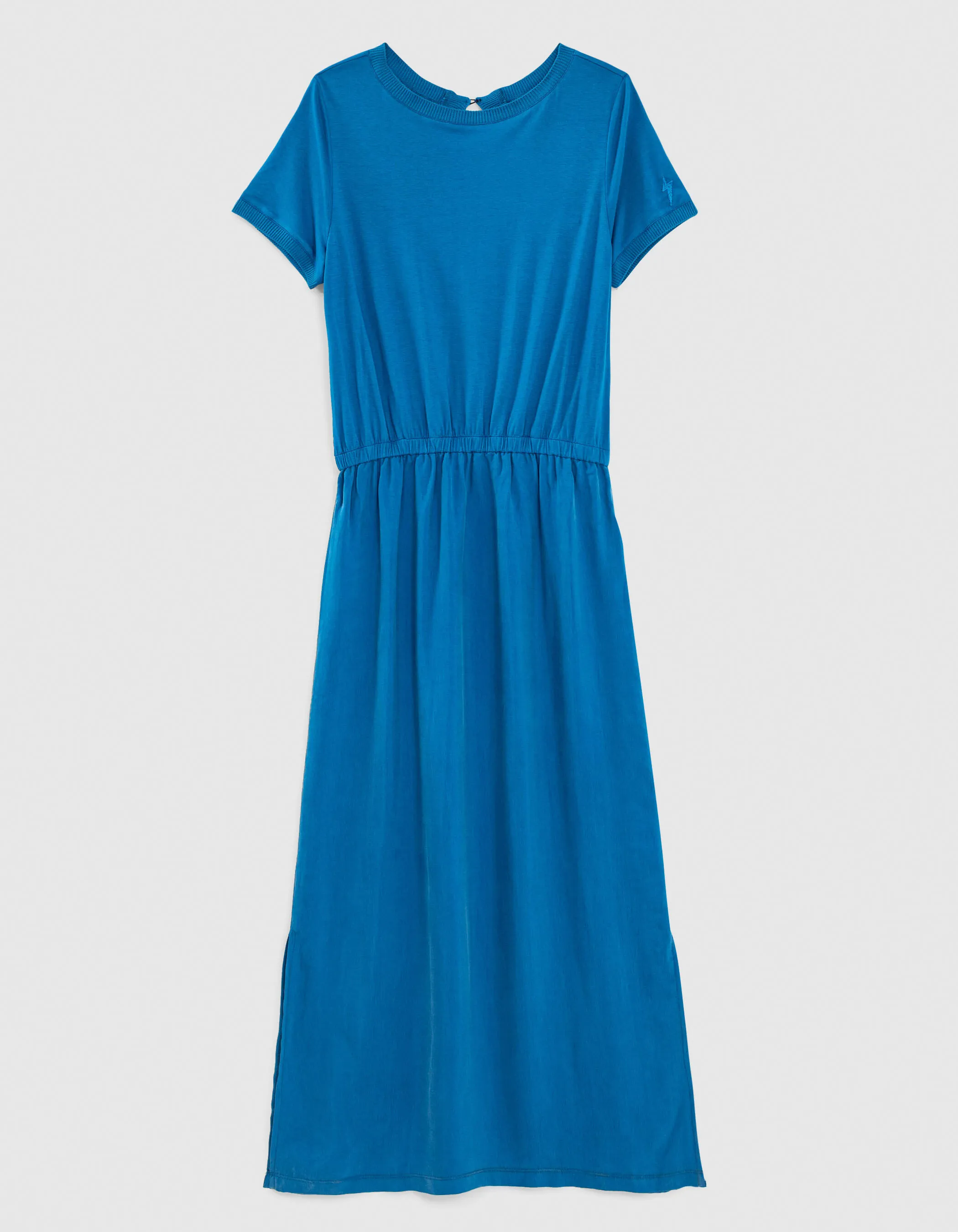 Robe midi en cupro viscose bleu ouverture dos femme