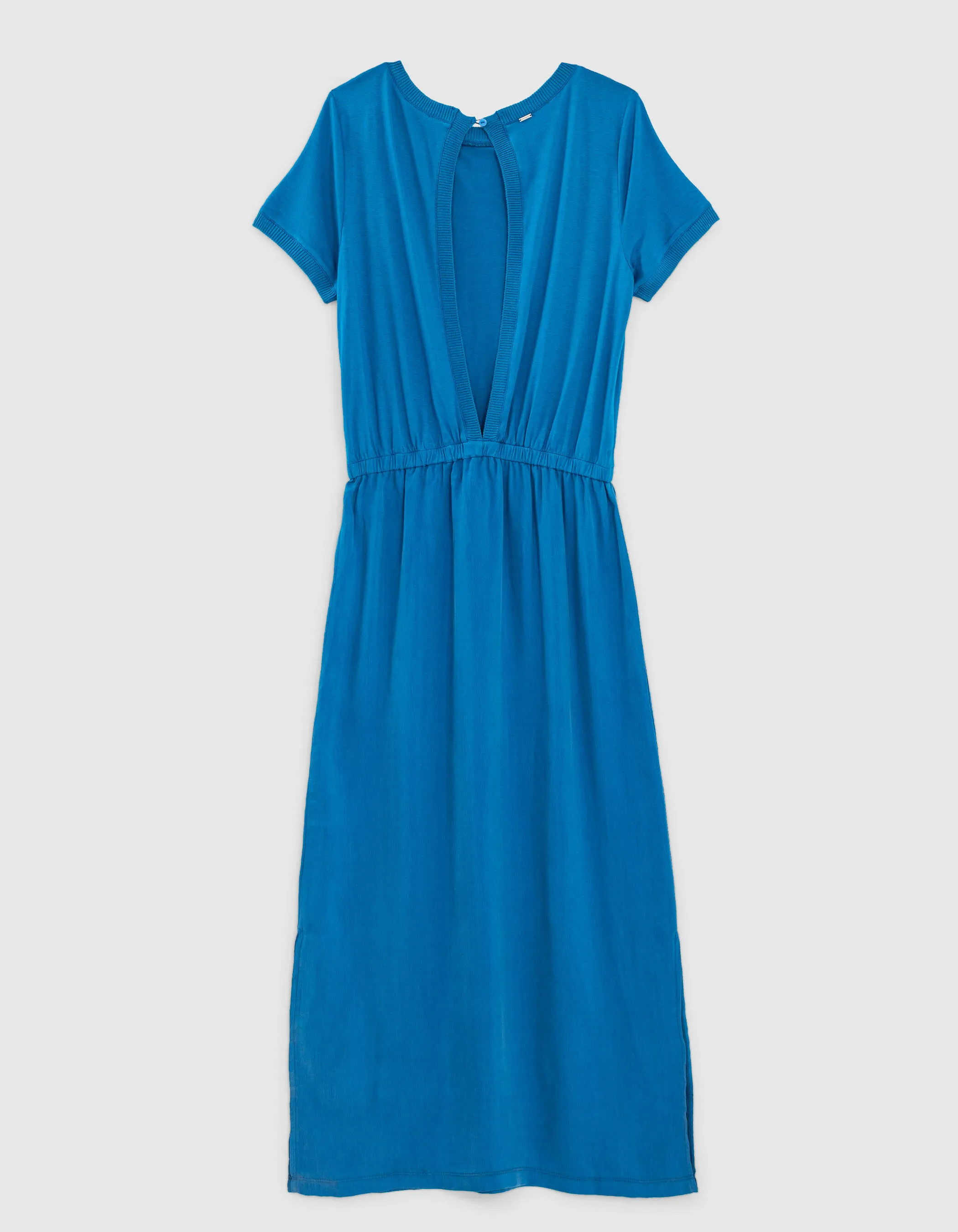 Robe midi en cupro viscose bleu ouverture dos femme