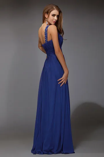 Blue Evening Gown with Sequin Ornaments - FindLongEveningDresses.com