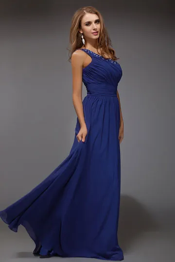 Blue Evening Gown with Sequin Ornaments - FindLongEveningDresses.com