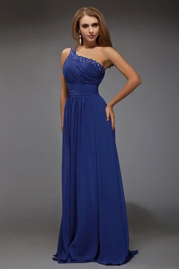 Blue Evening Gown with Sequin Ornaments - FindLongEveningDresses.com