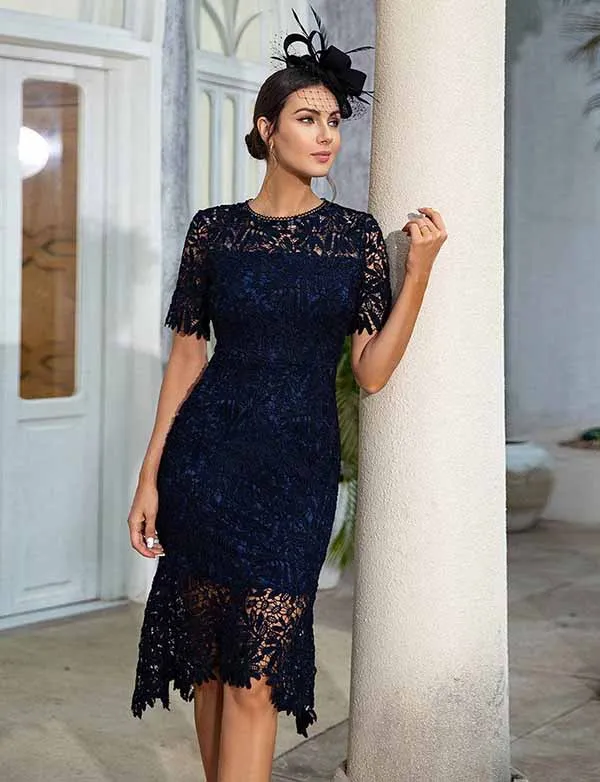 Navy Lace Mermaid Mother of the Bride Dress