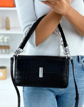 Black crocodile effect chain shoulder bag