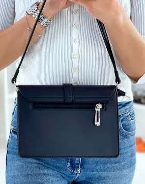 Navy Blue Shoulder Bag with Silver Detail - Shop Now!