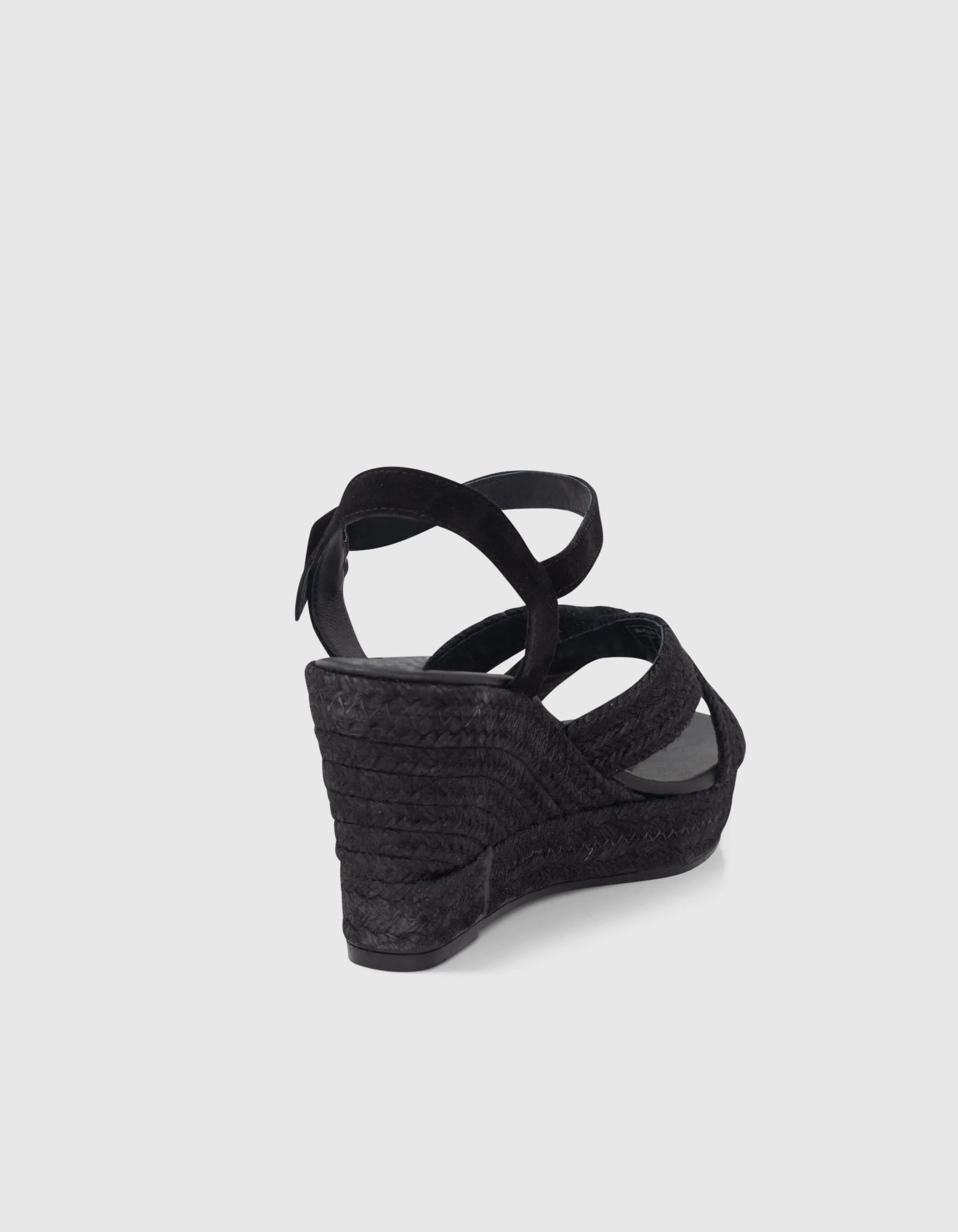 Black raffia espadrille wedge sandals ankle strap women