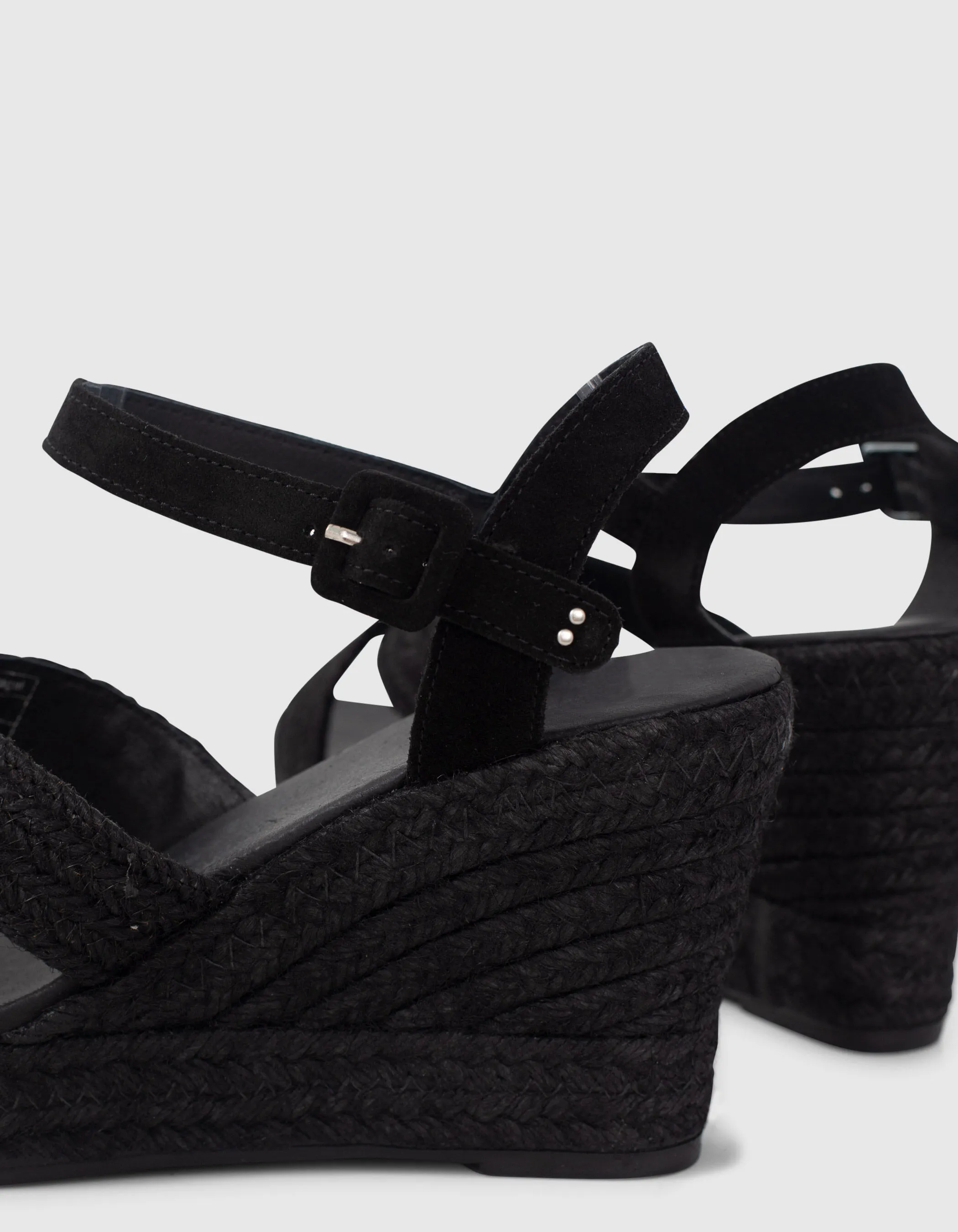 Black raffia espadrille wedge sandals ankle strap women