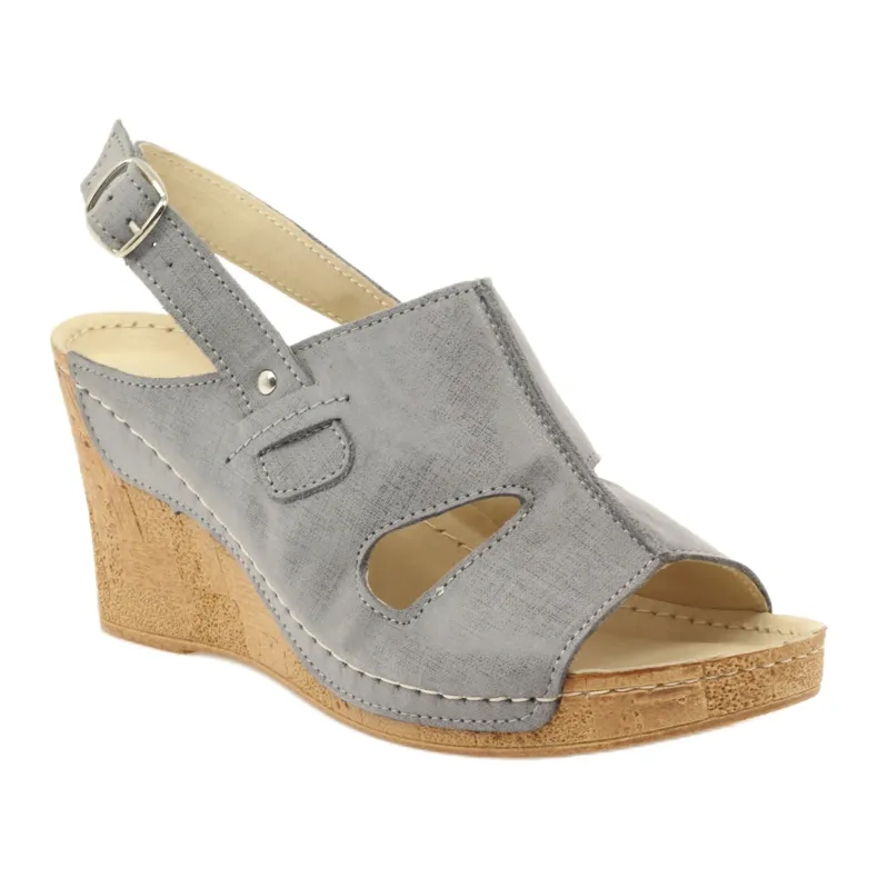 Grey Leather Wedge Sandals Gregors 533