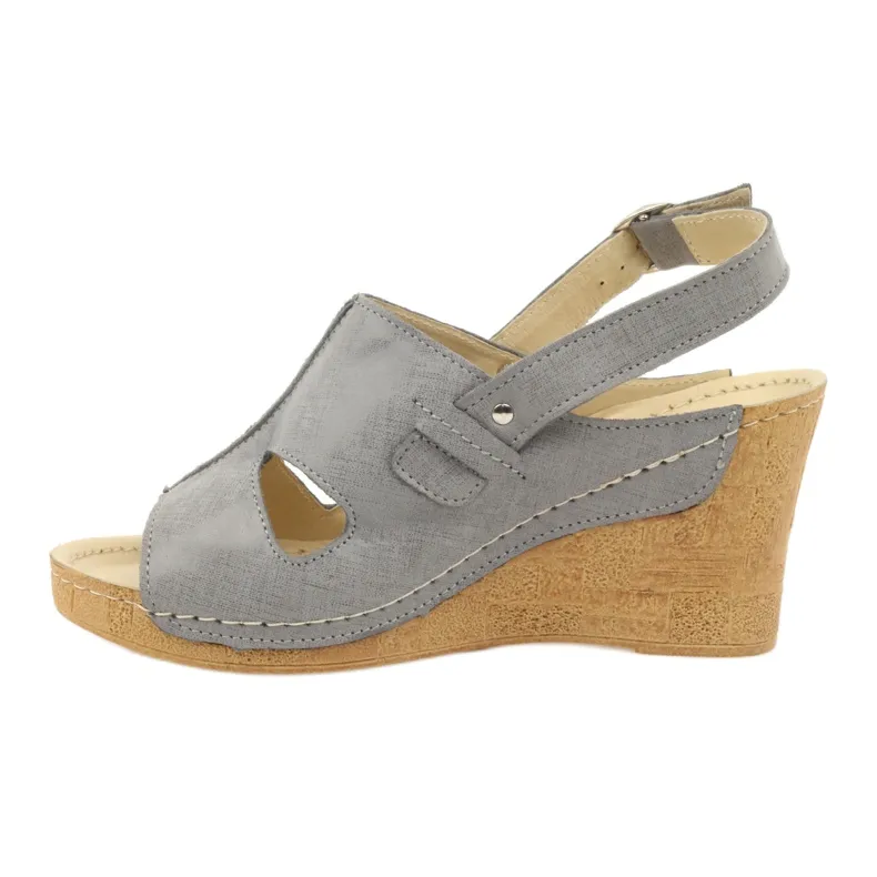 Grey Leather Wedge Sandals Gregors 533