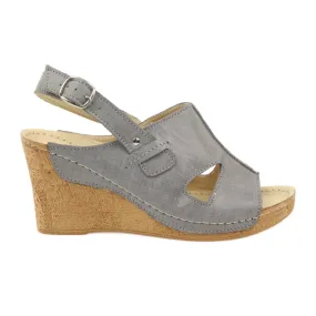 Grey Leather Wedge Sandals Gregors 533