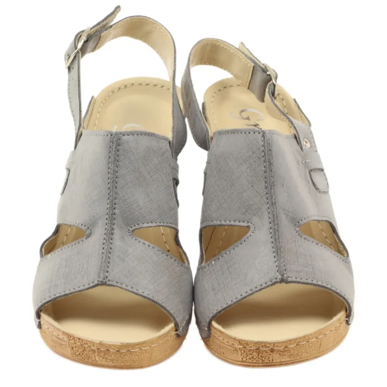 Grey Leather Wedge Sandals Gregors 533